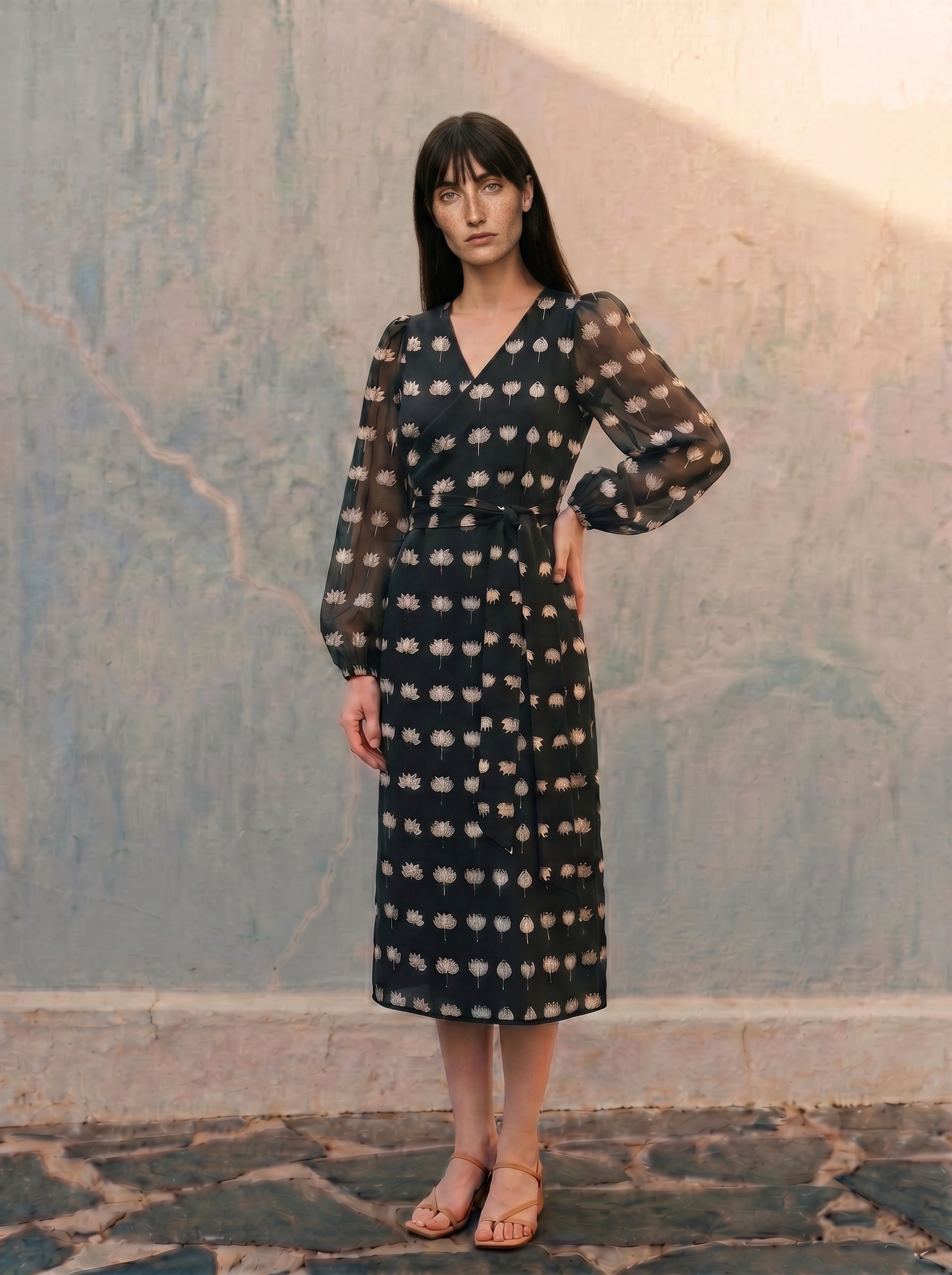 Lotus Wrap Dress with Sleeves